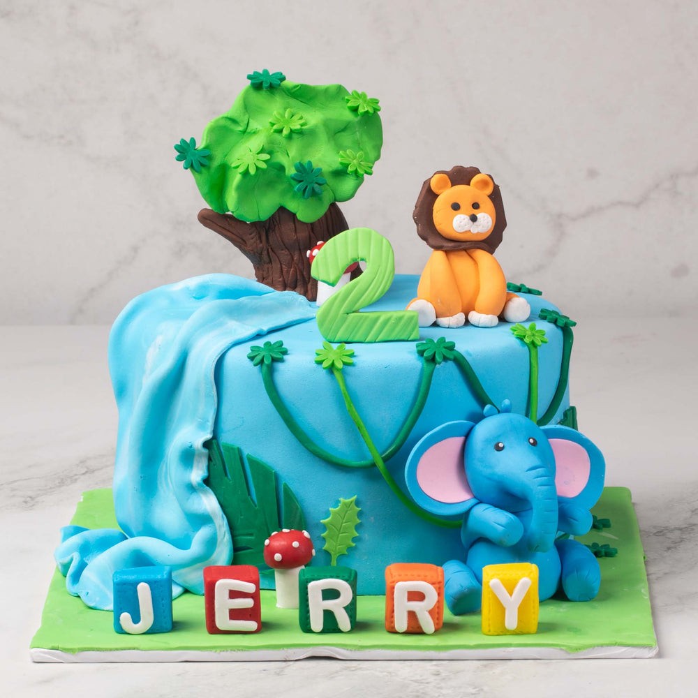 Jungle Theme Kids Fondant Cake (Delivery in 48 Hours Available)