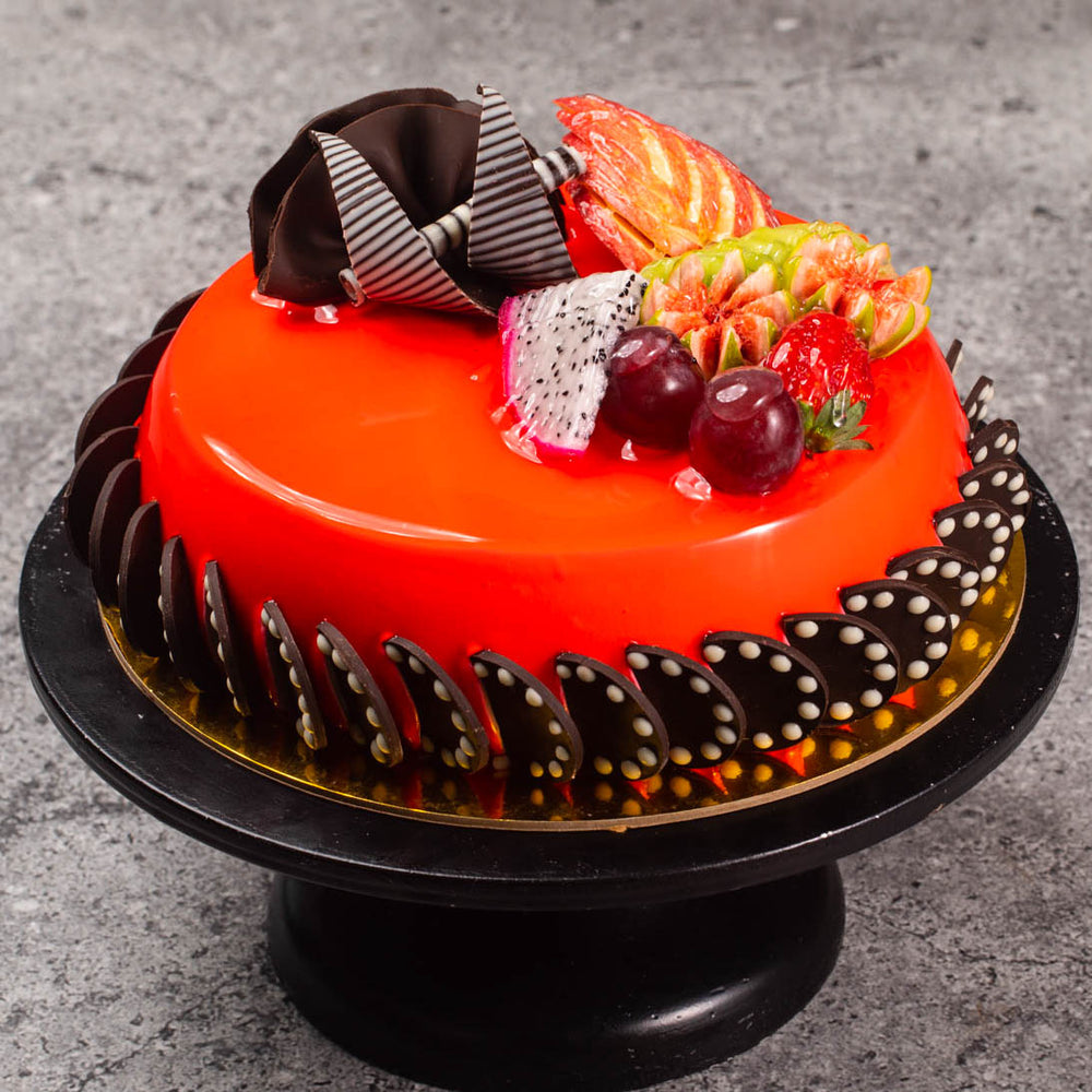 Red Passion Cake with Fresh Seasonal Fruits