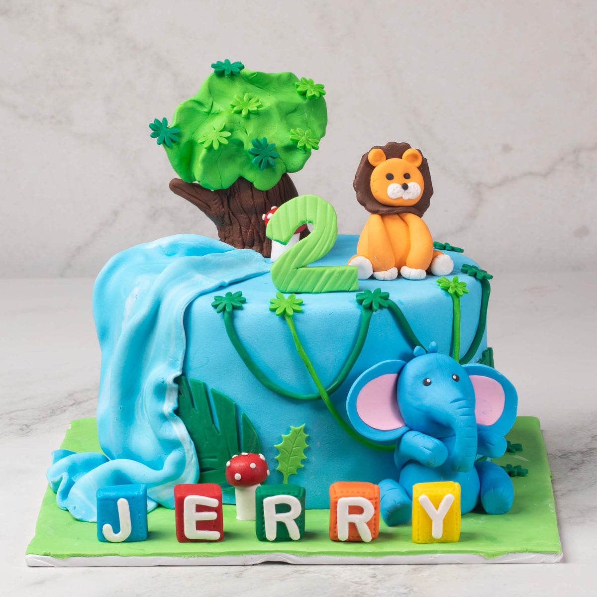 Jungle Theme Kids Fondant Cake (Delivery in 48 Hours Available